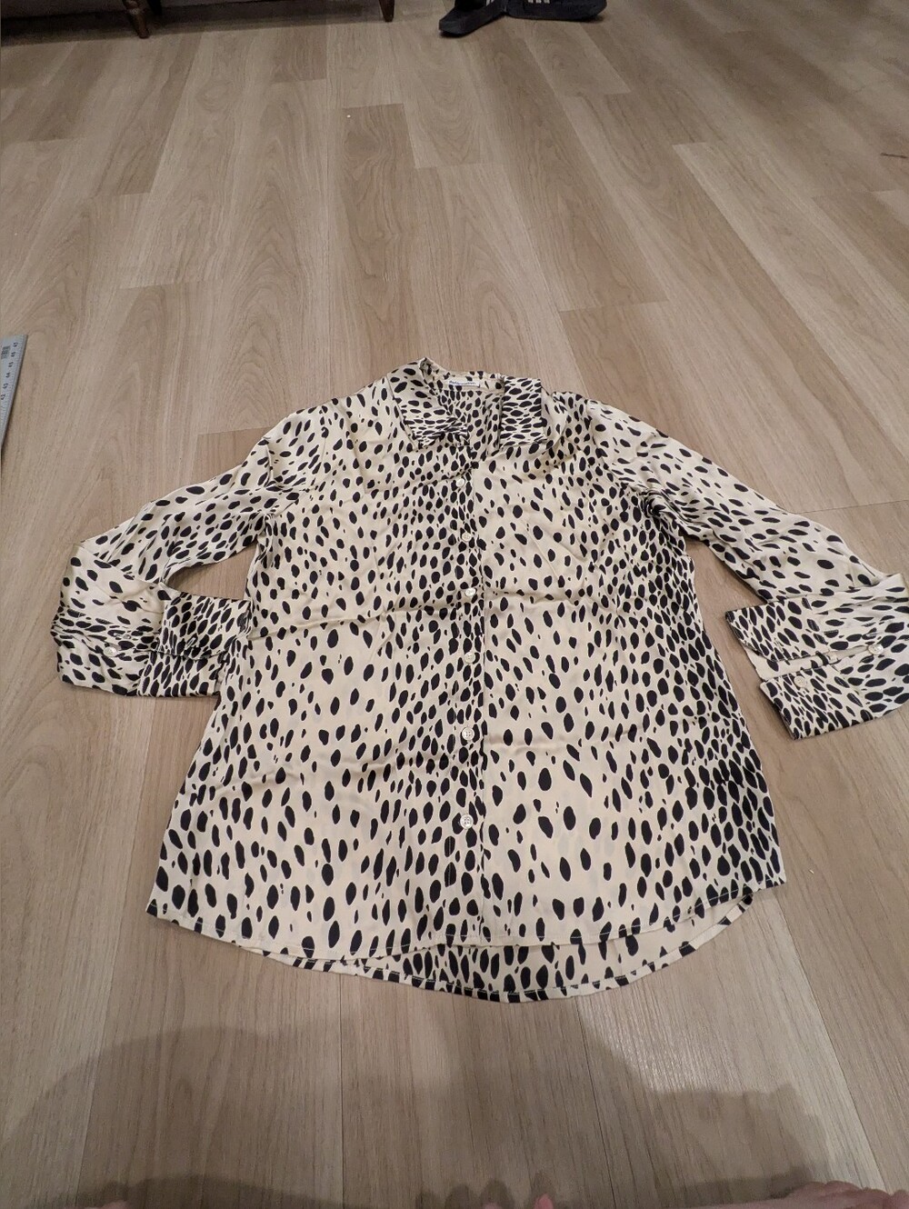 Reformation Cream and Black Spotted Button-Down Shirt